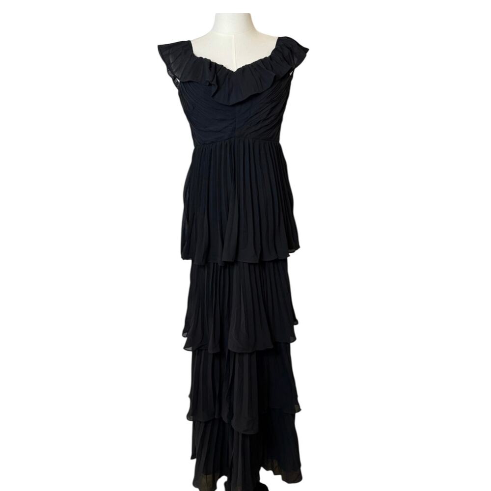 Lulus Always Remarkable Black Pleated Tiered Off Shoulder Maxi Dress M - Picture 5 of 8
